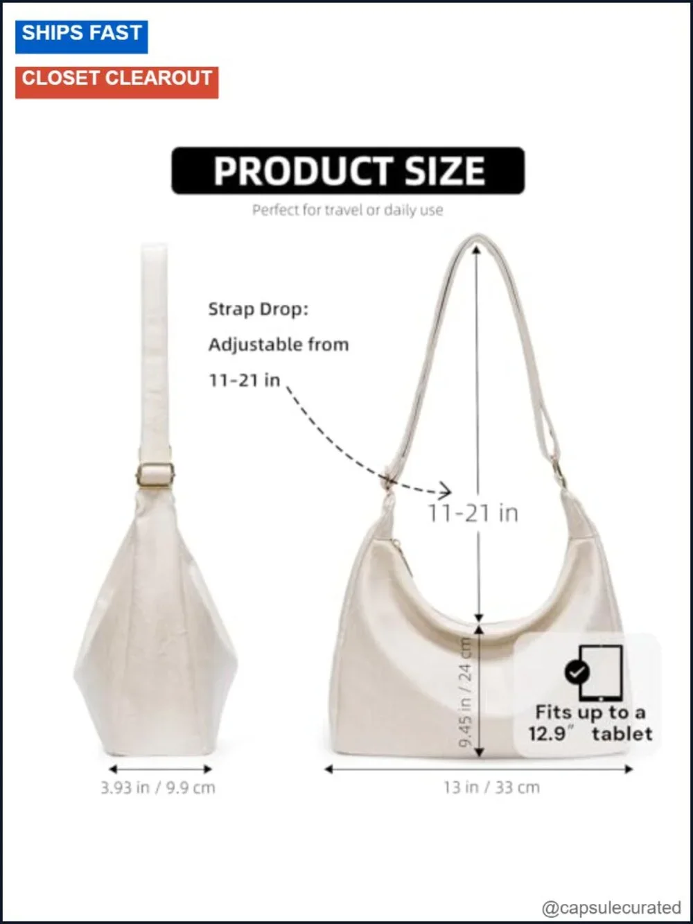 Slouchy Hobo Bag Foldable Crossbody PU Leather Adjustable Strap 5 Pockets